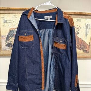 Western Stacy Adams Navy Shirt with Brown Trim